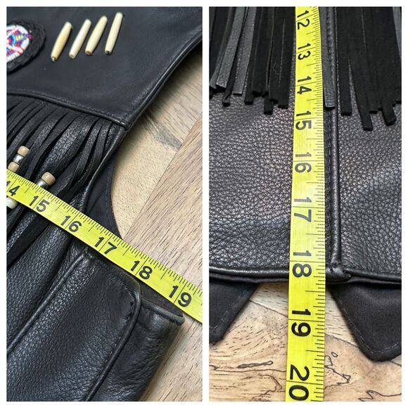 S.P. Leathers Buffalo Nickel Snap Bikers Vest Black Fringe Native Beadwork 10-12 - Picture 13 of 13